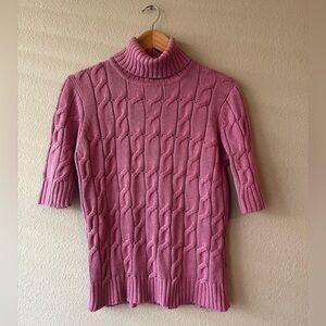 Mark Shale Silk + Cashmere Knit Sweatee Hot Pink Cabled Turtleneck Sweater Large